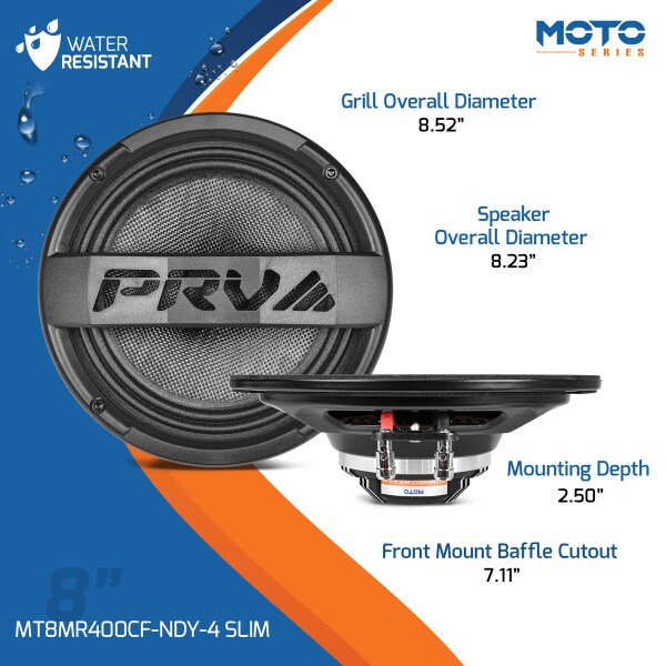 Main product image for PRV Audio MT8MR400CF-NDY-4 SLIM Moto Series 8" Carbon Fiber Neodymium Midrange Loudspeaker 4 Ohm267-8032